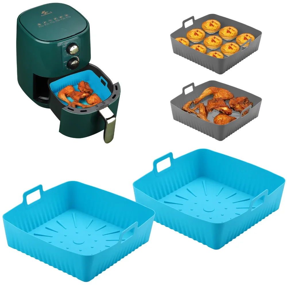 

23cm Large Air Fryer Silicone Basket Liner 9 Inch XXL Airfryer Molds Reusable Square Oven Baking Tray 2025 air fryer accesoires