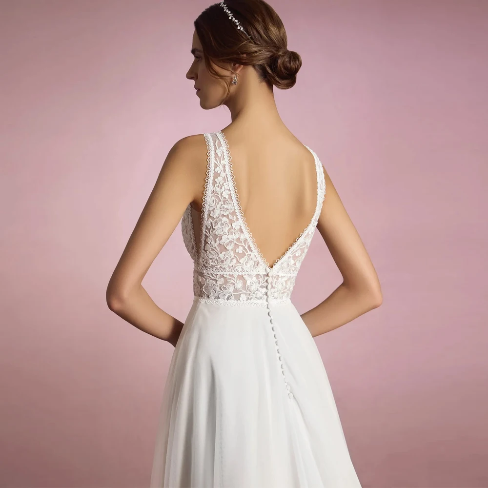 Fashion Wide Straps Wedding Dresses Deep V Neck Open Back Bridal Growns Applique Lace Sleeveless Customizd 2025 Vestido de novia