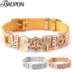 Crystal mom Camera Hollow Love Beads Charm Bracelets DIY Stainless Steel Mesh Belt Bracelet Bangle For Women Men Jewelry Gift