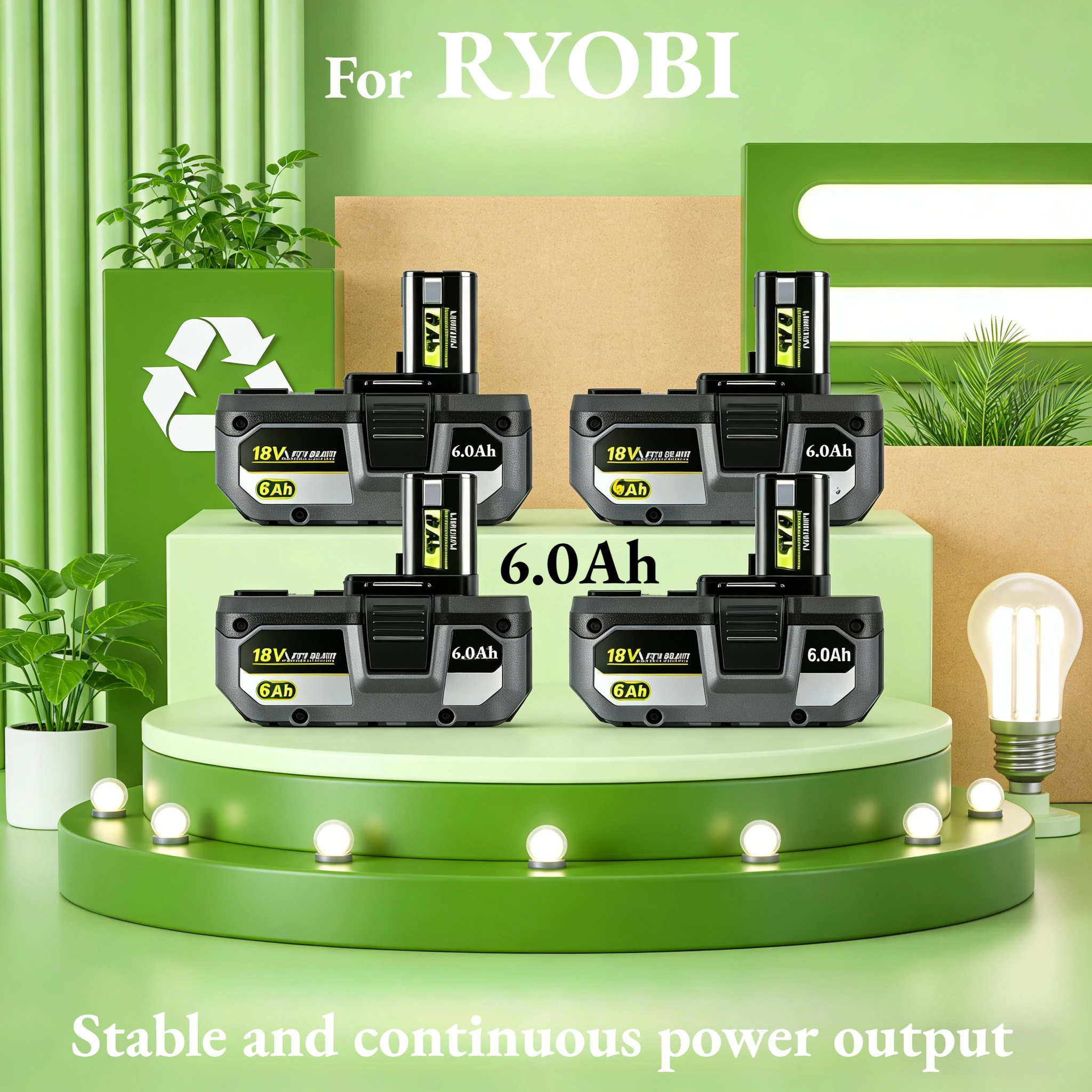 

Fit RYOBI 18V ONE+ 6Ah High-Performance Battery, 2025 Latest Upgrade Lithium-Ion Battery for All ONE+ Series Cordless Power Tool