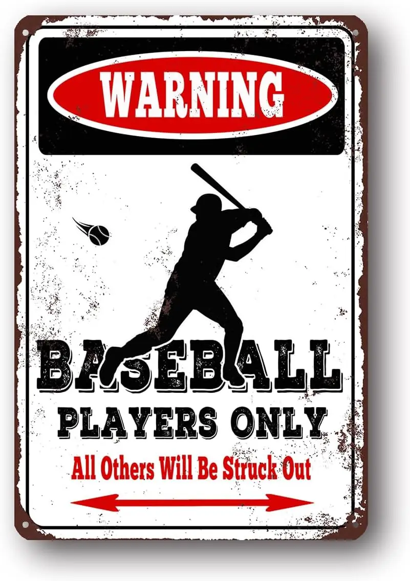 Warning Baseball Players Only All Others Will Be Struck Out Metal Sign Baseball Boys Room Decor 8