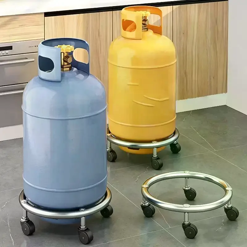 Stainless Steel Gas Cylinder Stand 360 Swivel Wheels Brakes Home Kitchen Restaurant Use Safe