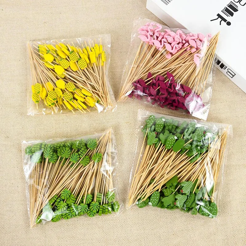 

100pcs Disposable Bamboo Skewers Food Picks Buffet Fruit Fork Wedding Birthday Party Cake Dessert Salad Vegetable Sticks