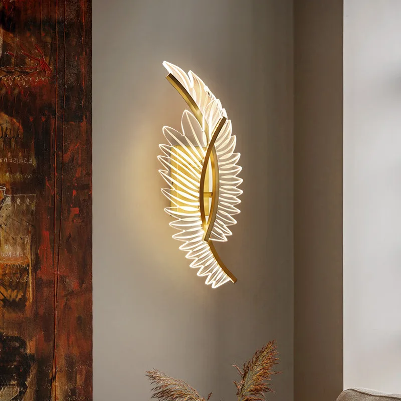 

Nordic Creative Angel Wings LED Wall Lamp Living Room Bedroom Interior Corridor Copper Acrylic Simple Design Lighting Fixtures