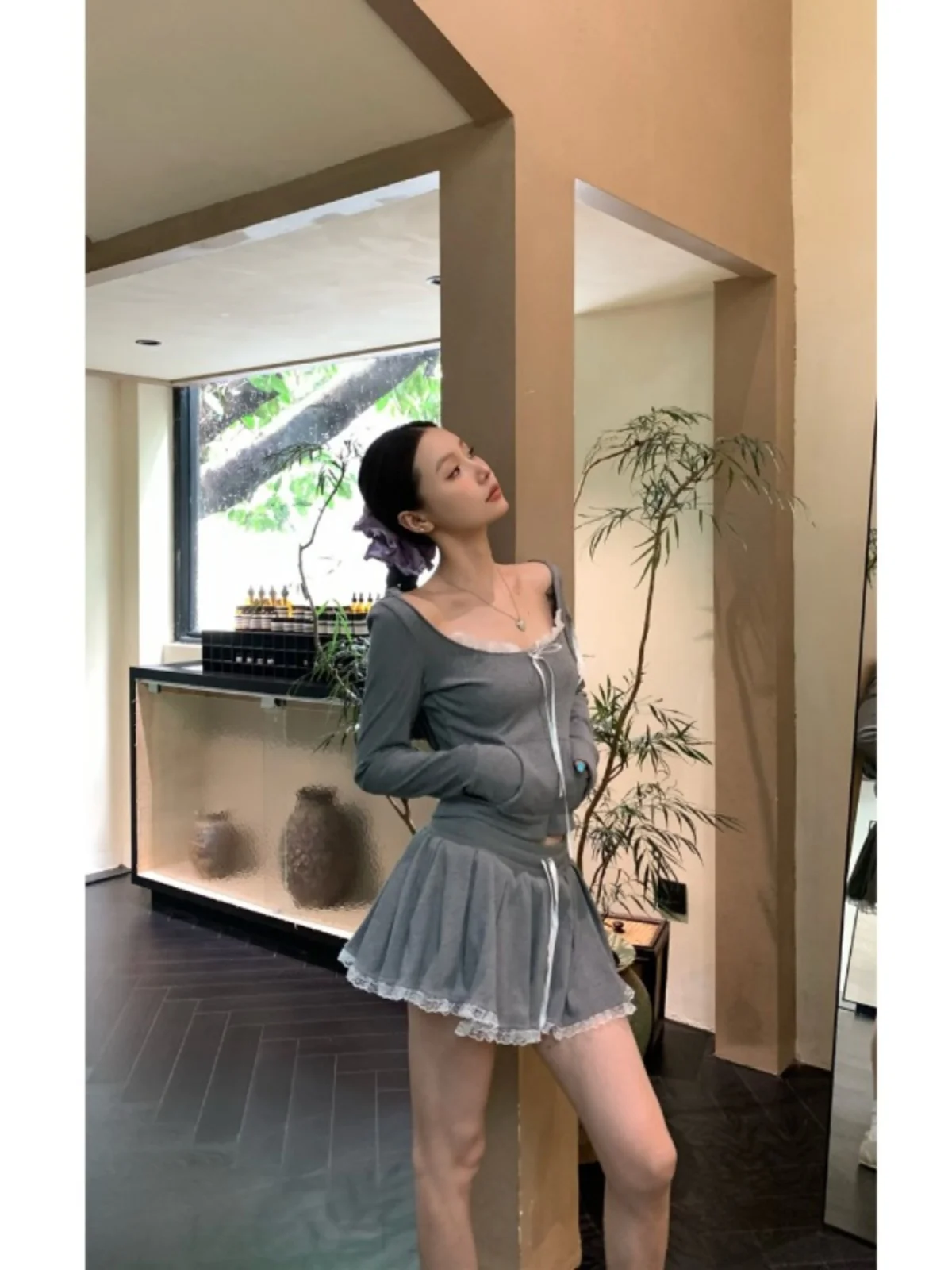 

Sweet And Spicy Sle Women's Faion Set ort Splice Top And Contrast Color ort Skirt Two-Piece Set Autumn Wardrobe en...
