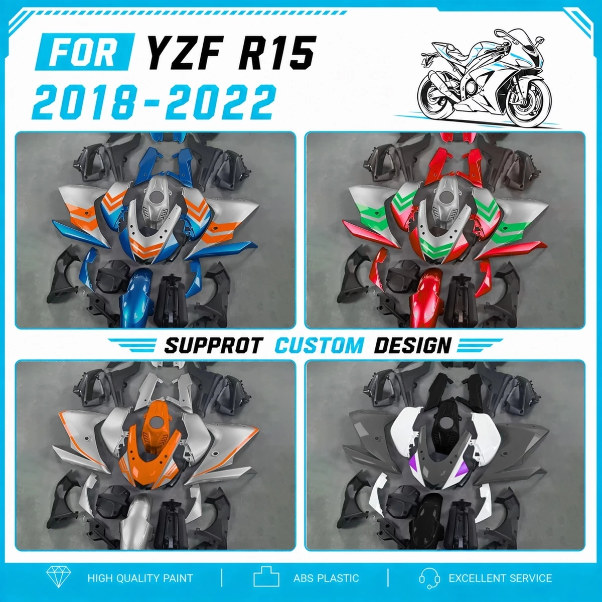 Motorcycle Custom Color Fairings ABS for YZFR15 YZF R15 2018-2022 18-22 Full Injection Molded Fairing Kit Parts