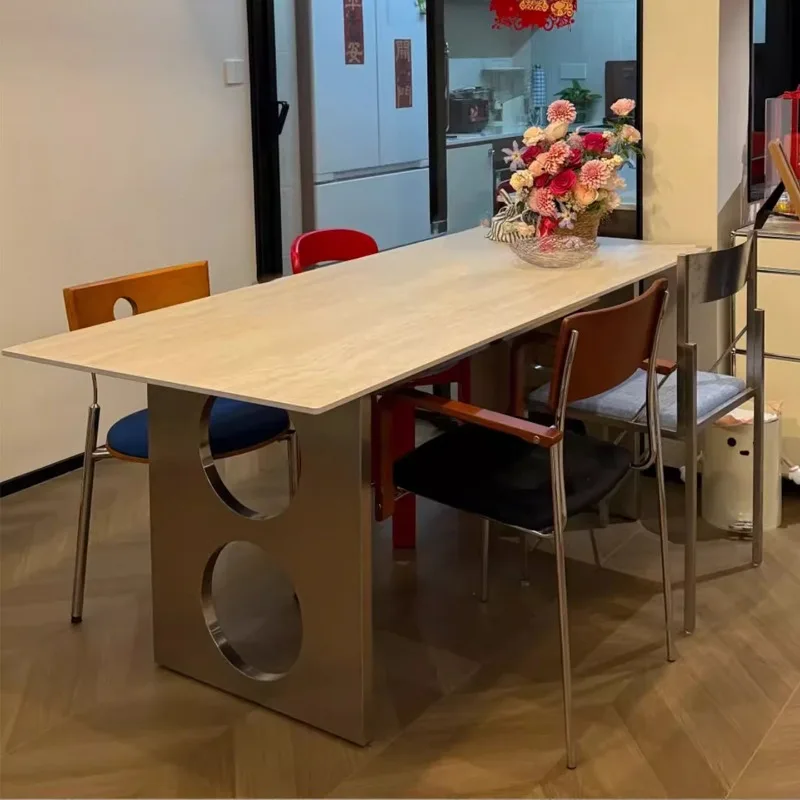New stainless steel rock slab dining table for antique household use, rock slab dining table Bauhaus rectangular dining table