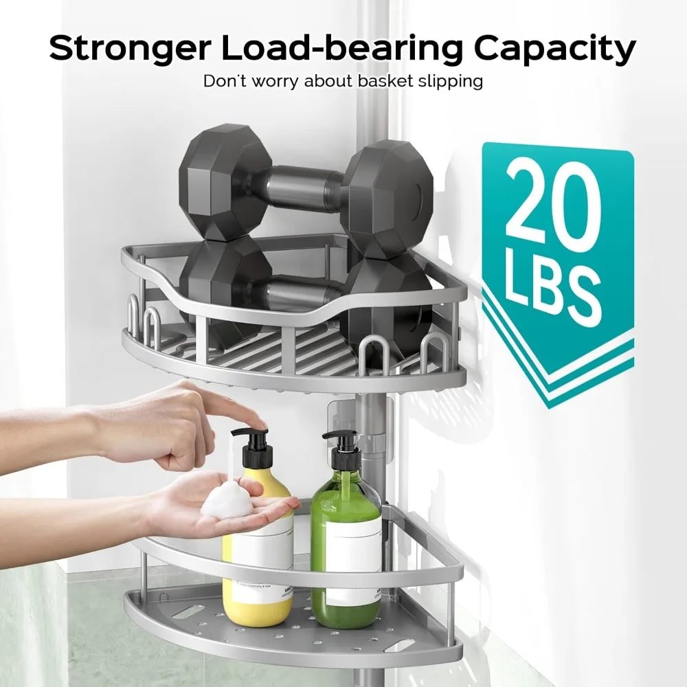 علبة دش زاوية قابلة للتعديل: منظم حمام من 4 طبقات مقاوم للصدأ مع رف صابون، يناسب المساحات مقاس 47-121 بوصة