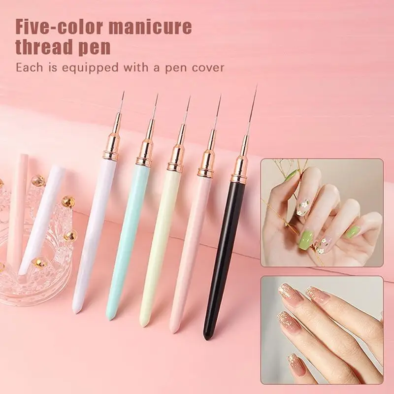5 stücke Nail art Liner Pinsel Set UV Gel Nagel Pinsel Kits Französisch Streifen Linie Malerei Zeichnung Blume Stift Professionelle maniküre Werkzeug