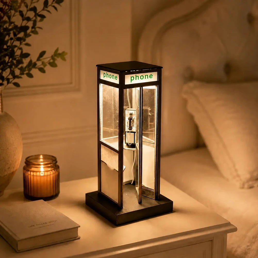 Retro Vintage Tall Phonebooth Lamp Nostalgic British Street Decor Light For Bedroom Home/Office