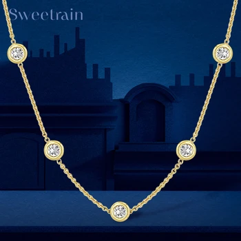 5mm 5 Taş Kabarcık Mozanit Kolye Sertifikalı Orijinal 18 k Altın Kaplama 925 Gümüş Elmas Gerdanlık Zinciri Kadınlar Takı için GRA