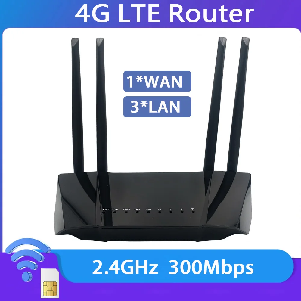 Huitenda 4G LTE WiFi Router 300Mbps 2.4GHz Dual Band High Gain 4 Antennas High Speed Internet Router for Home Office IP Camera