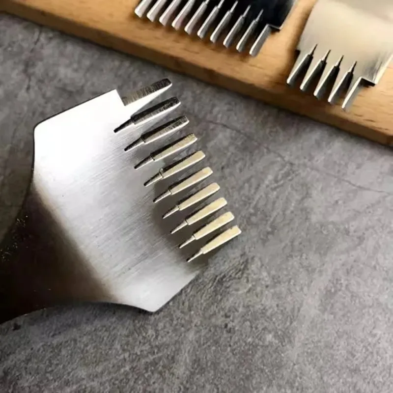 

W1A Steel French Chisel Set - 2.7/3.0/3.38/3.85mm Diamond Point for Leathercraft | Mirror Polish 2+5+10 Teeth Saddlery Tool