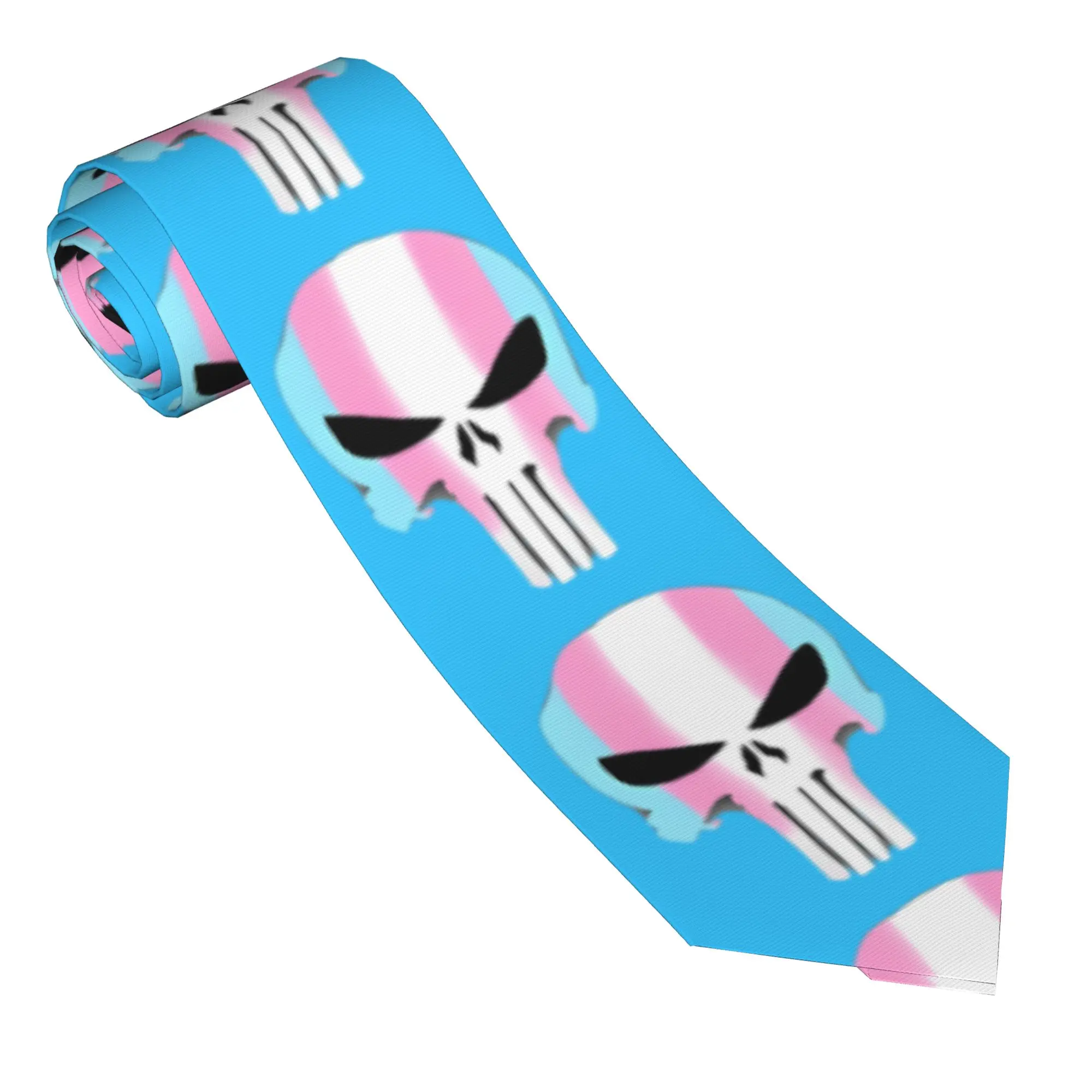 Trans Pride Skull Necktie Unisex Slim Polyester 8 cm Narrow Punishers Queer Neck Tie for Mens Accessories Cravat Wedding  Party