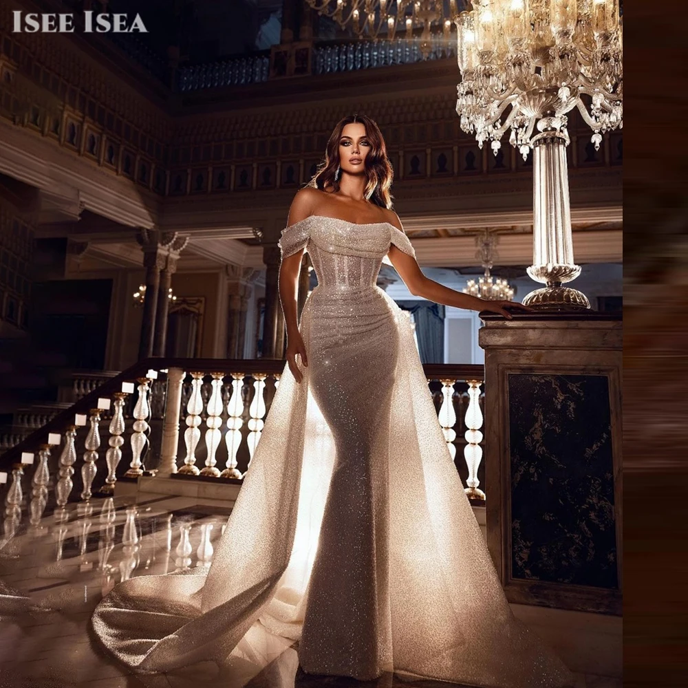 

Wedding Dress For Women Mermaid 2025 Bride فستان الزفاف Off the Shoulder Shiny Bridal Gown Sexy Dress Customized