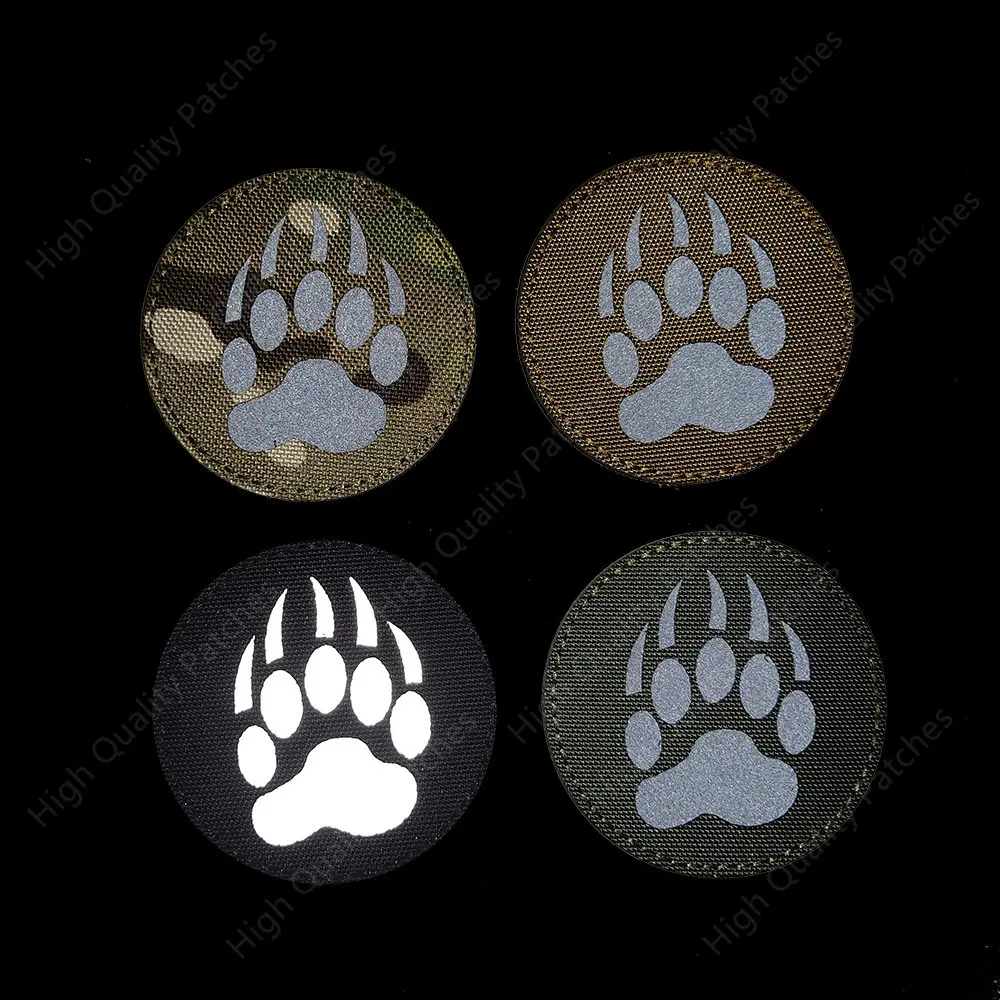 IR reflective Bear Paw Claw Tactical Patch Reflective Applique Attachment Fastener Hook & Loop Badge on Hat Bag Jackets and Gear