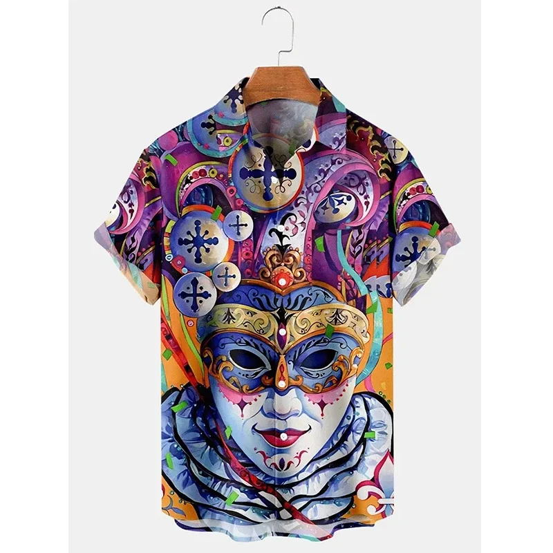 Summer New Fashion Men Women Shirts Carnival Mask 3d Print Graphic Hawaiian Patry T-shirt Womens Clothes Short-sleeved Blouse