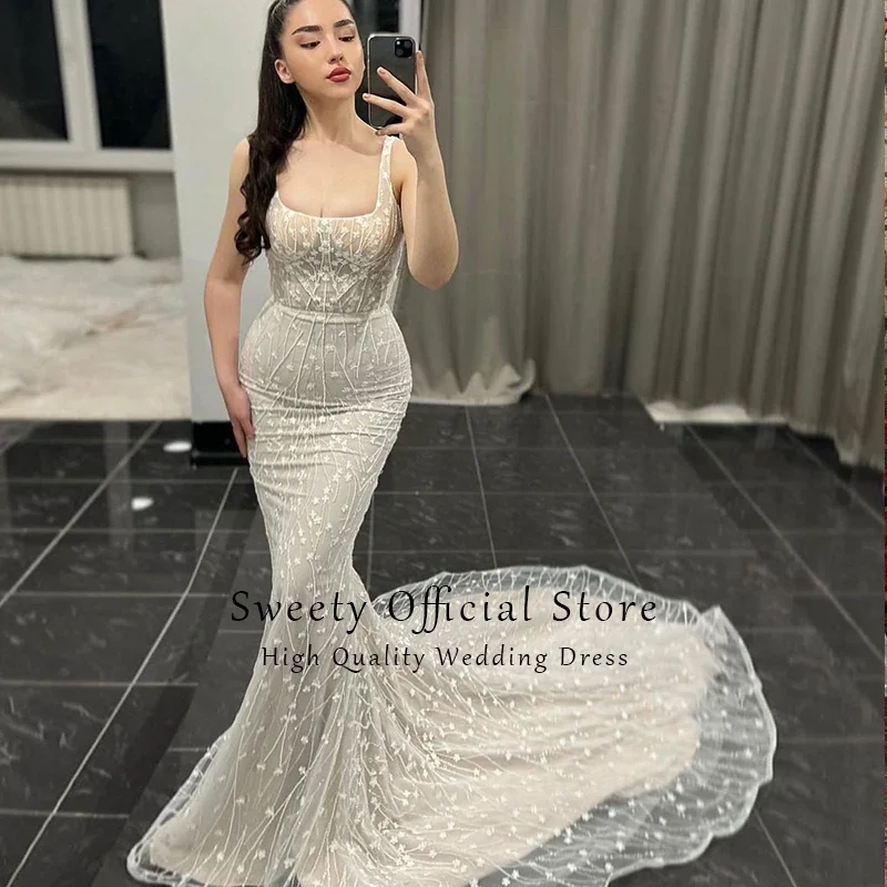 Mermaid Detachable 2 In 1 Wedding Dress Embroidered Lace On Net With Square Collar Sleeveless Bridal Gowns Vestido De Novia