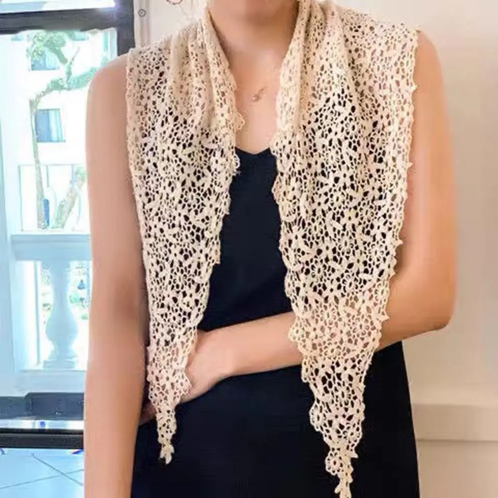 Floral Lace Knitted Crochet Hollow Shawl Sun Protection UV Protection Sunscreen Triangle Scarf Evening Prom Cape