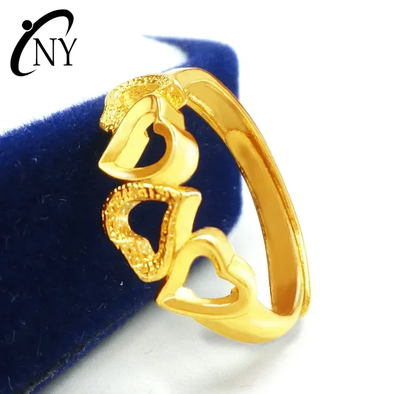 

9999 Real Gold 24K Yellow Jewelry Gold Ring Women's Hollow Love Heart to Heart Live Opening Women's Ring Four Hearts Ring