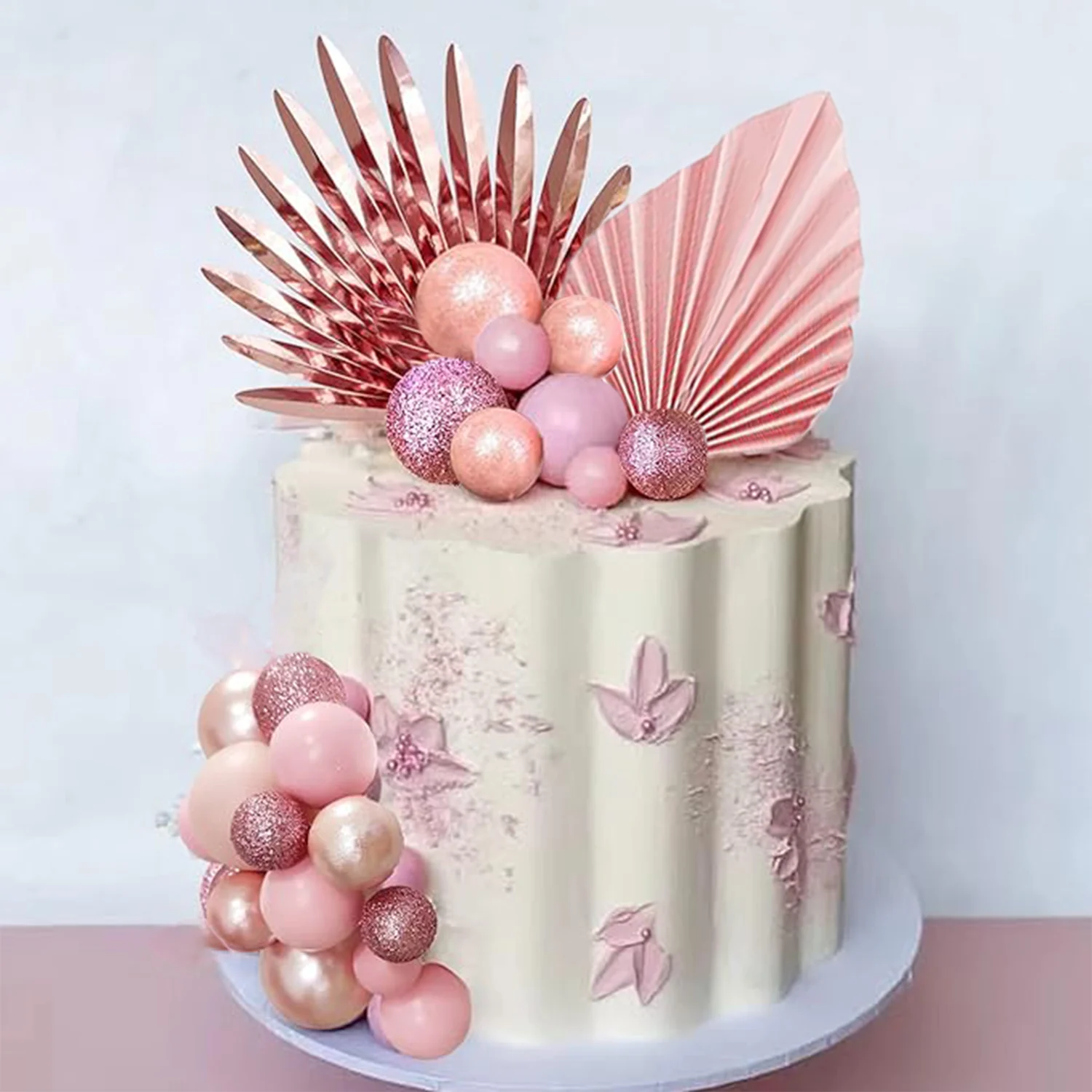 33PCS Balls Cake Toppers Palm Leaves Cake Decorations for Birthday Wedding Baby Shower Party Supplies Mother\'s Day