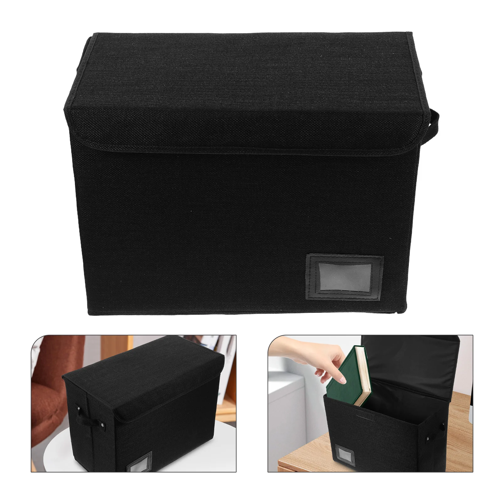 

Black Large Foldable Comic Book Organizer Storage Box For Home Office School Linen Pp Board Waterproof Sturdy