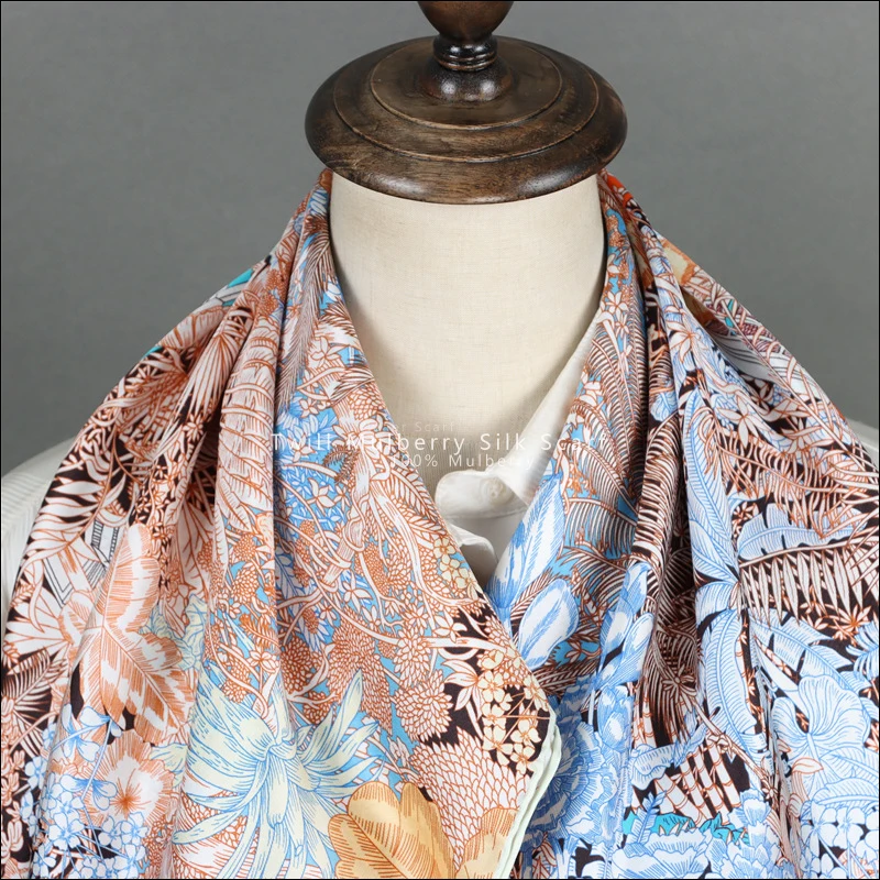 Brand Hem Rolling Edges Silk Scarf 90*90cm Mulberry Twill Square Scarfs Top Women Pink Designer Bandana Neck Hair Stole