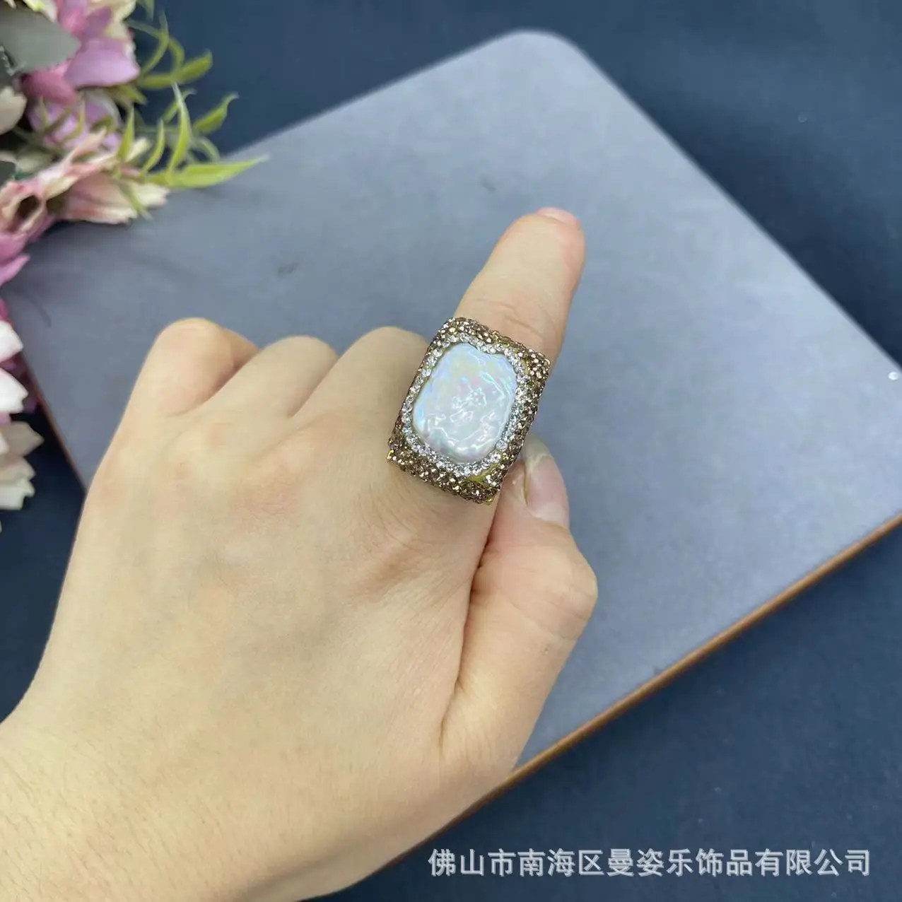 DIY accessories Natural Baroque Square Pearl Copper Support, Color Holding Ring, New Chinese Vintage Natural Stone Popular Jewel