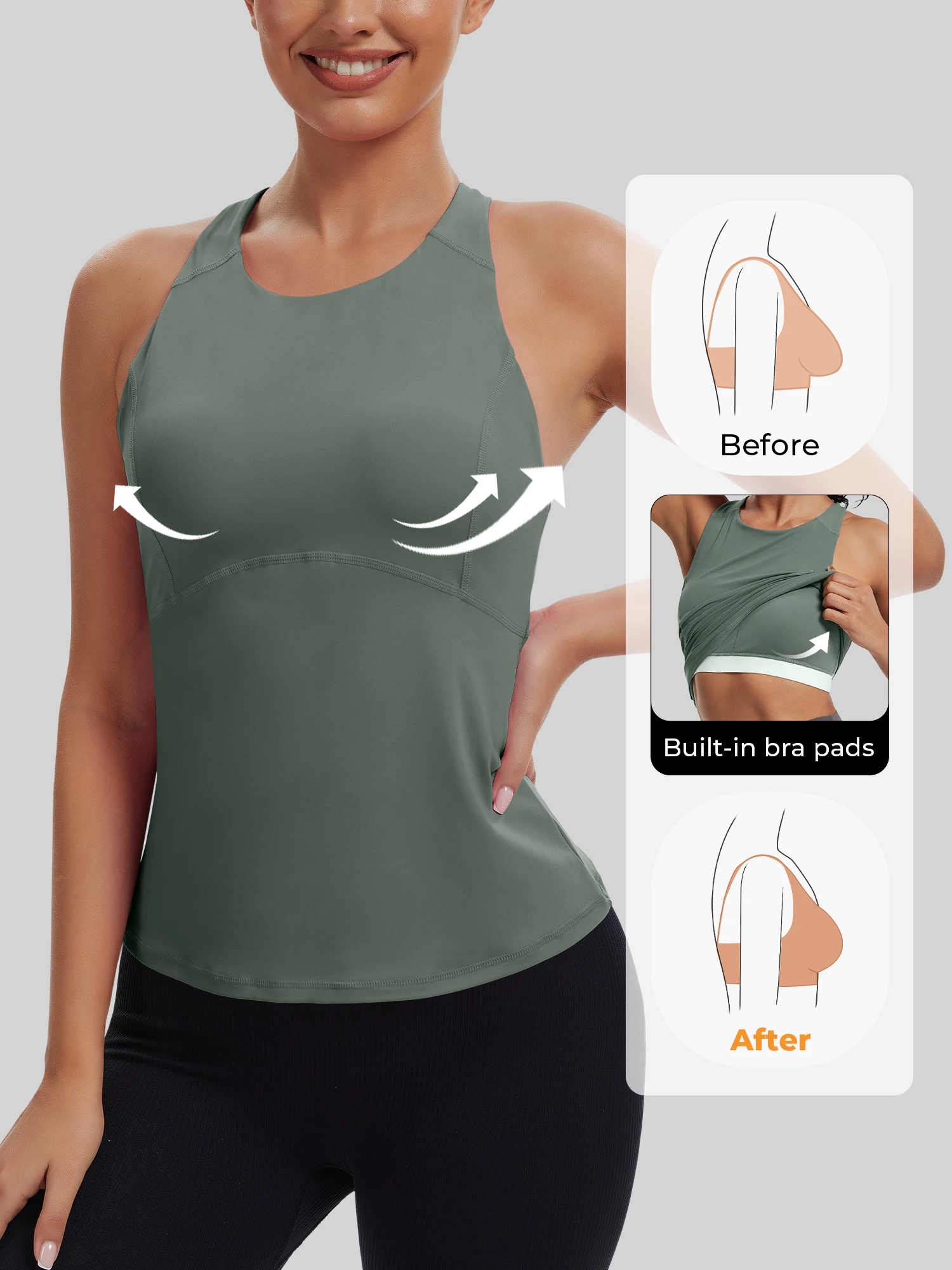 Womens Cross Back Workout Tank Tops-with Built in Bra, High Neck Athletic Yoga Gym Tank Tops