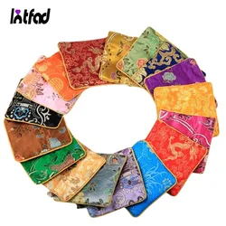 1pc Chinese Brocade Zipper Jewelry Bag Gift Pouch Square with Flower Pattern for Gift Packaging Shopping Storage Pouche