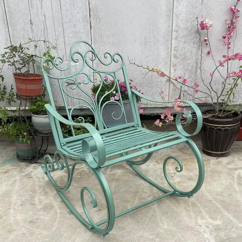 European wrought iron recliner retro outdoor adult rocking chair courtyard table and park chair leisure free decorat