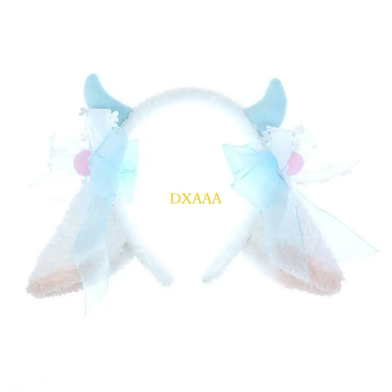 DXAA Headwear Sheep Ear Headband Girl Sweet Plush Hair Bands Sheep Horn Bows Decor Sheep Cosplay Sheep Ear Hair Hoop