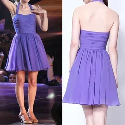 Vestido de cocktail curto sem encosto, Halter de tule, vestidos para eventos especiais, formatura de baile de gala, verão, roxo, 2023