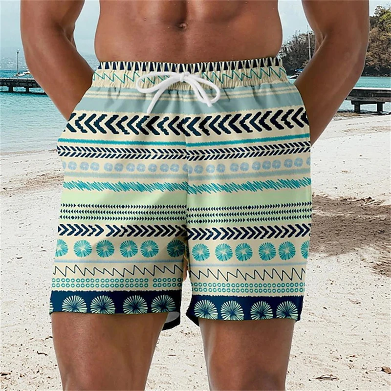 هاواي العرقية نمط شورتات للبحر للرجال نمط هندسي ثلاثية الأبعاد مطبوعة سراويل للسباحة للجنسين جديد الصيف عطلة السراويل القصيرة
