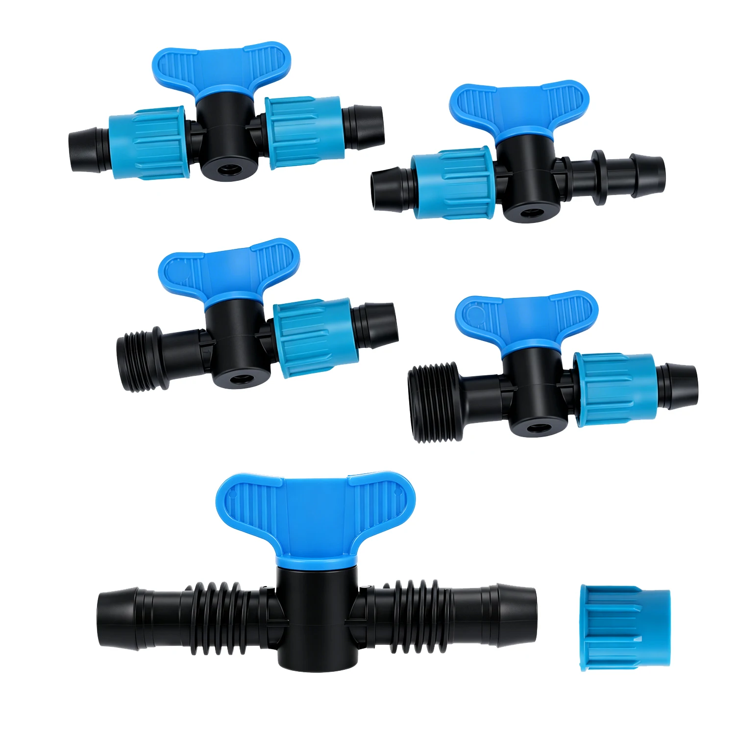 5pcs 16mm Irrigation Drip Connectors Straight and Bypass Waterstop Valve Irrigation System Garden Joint Water Connector