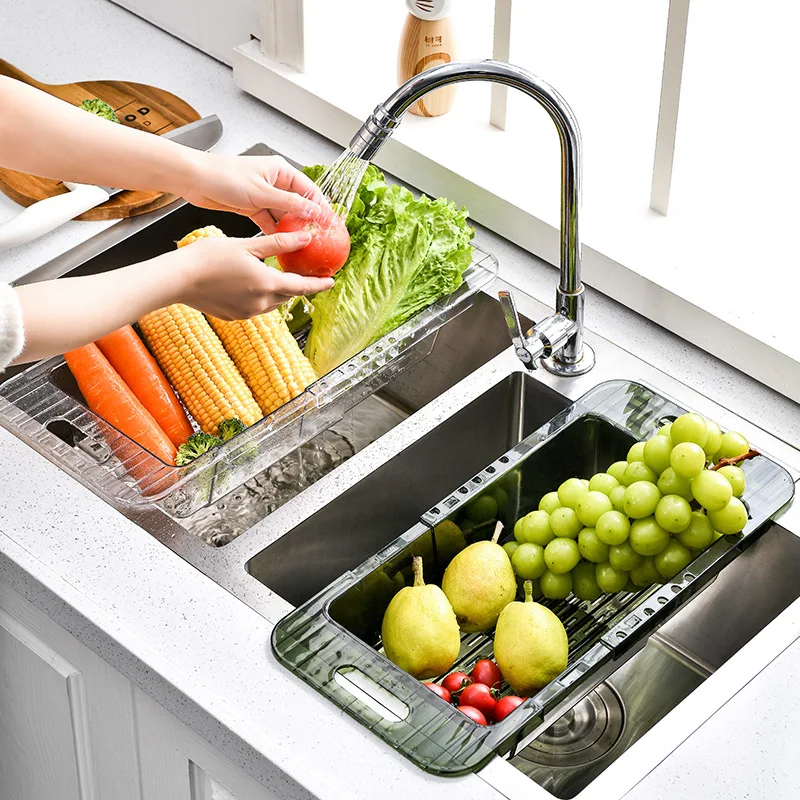 

Retractable Draining Basket Kitchen Tableware Drain Rack Vegetable Washing Basket Fruit and Vegetable Draining Sink Storage Box