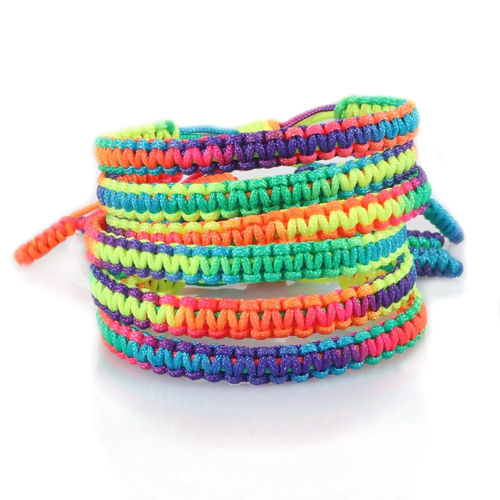 Gradient Color Handmade Braid Lucky Knot Bracelets Tibetan Buddhist Rainbow Multicolor Woven Bangles Charm Friendship Bracelet