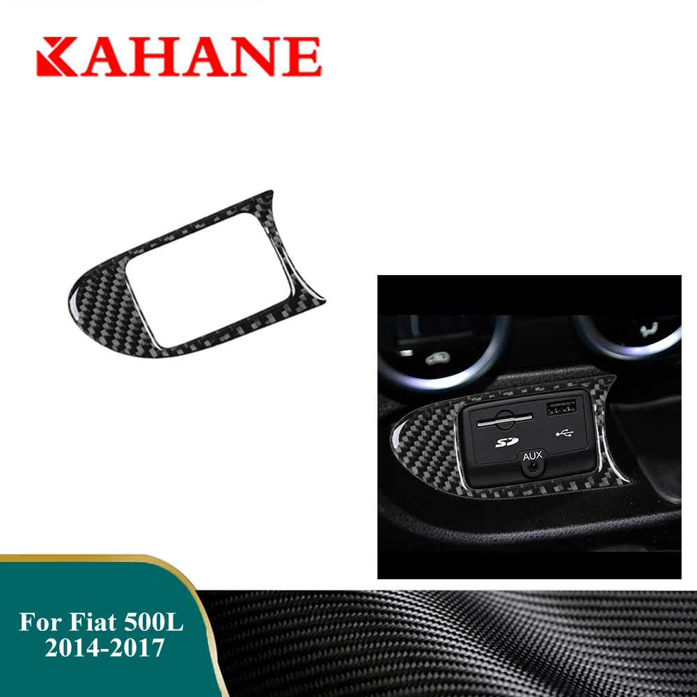 

Car Carbon Fiber Stickers AUX USB Interface Panel Decorative Strips Interior Accessories For Fiat 500L 2014 2015 2016 2017