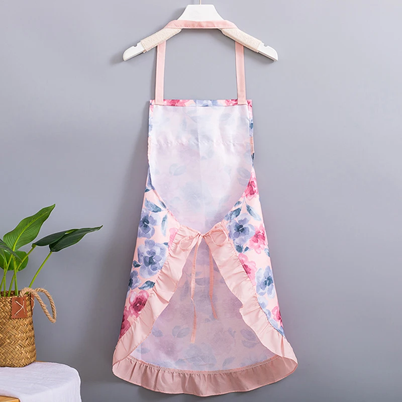 Cotton Canvas Floral For Women\'S Kitchen Oilproof Apron With Pockets And Adjustable Waist Belt Waterproof Sleeveless Bib Apron