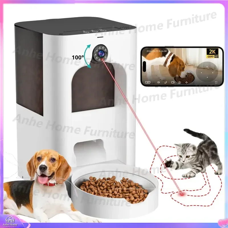 Automatic Dog Feeder with Camera Adjustable Angle 2.4G WiFi 6L Timed Pet Food Dispenser Two-Way Audio Smart Pet Feeder for