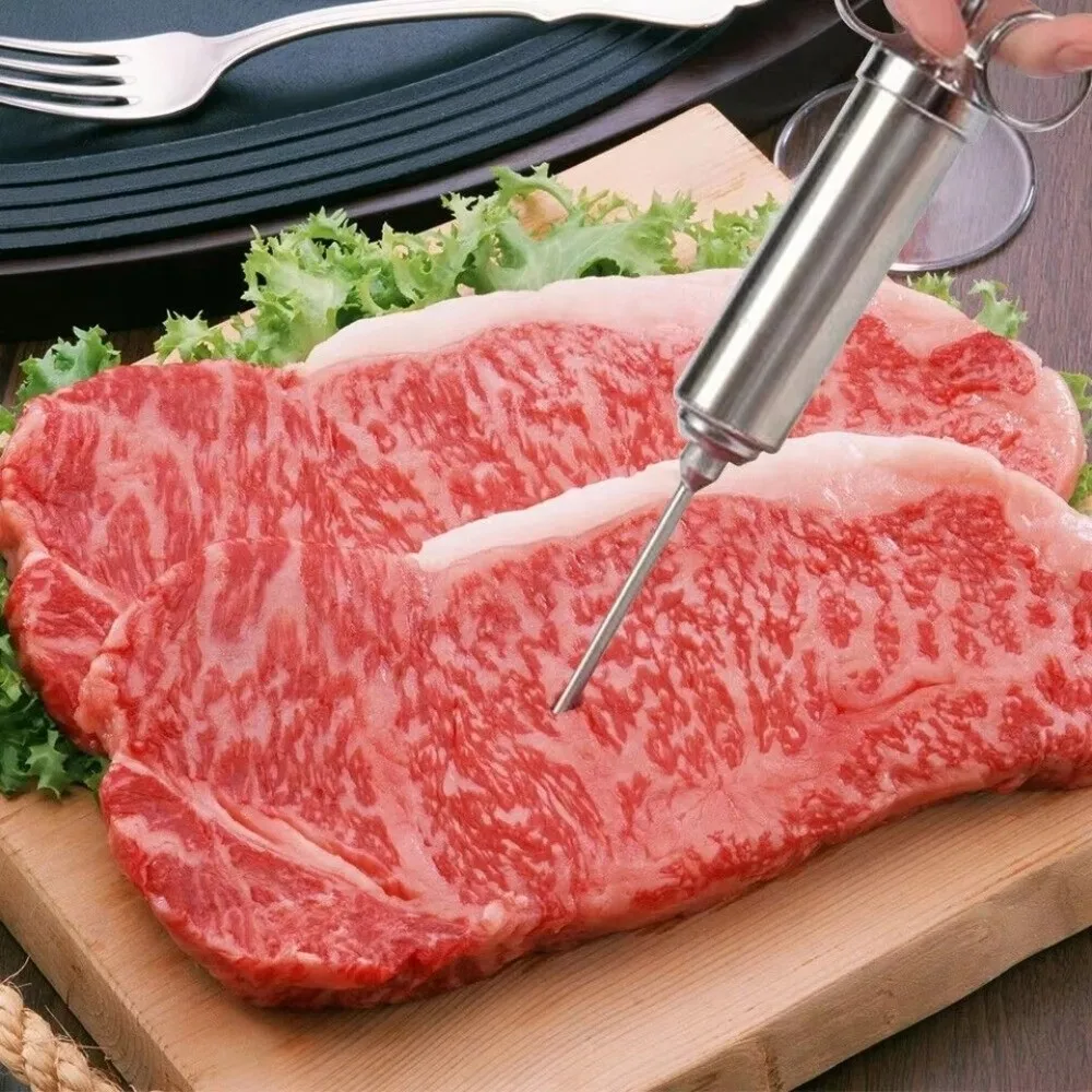 BBQ Seasoning Sauce Stainless Steel Meat Injector Durable Needle Kitchen Tools Grill Tool Syringe Kit BBQ Cooking