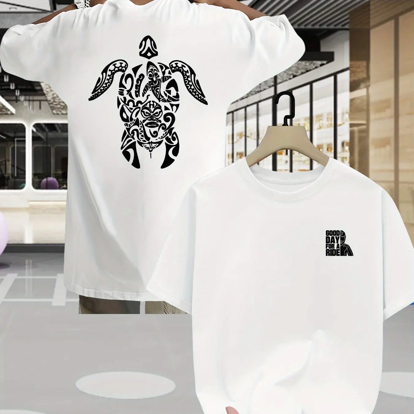 Men Summer Casual Short Sleeve T-Shirt with Front Back Turtle Print Regular Fit Round Neck Breathable Tee for Casual Attire
