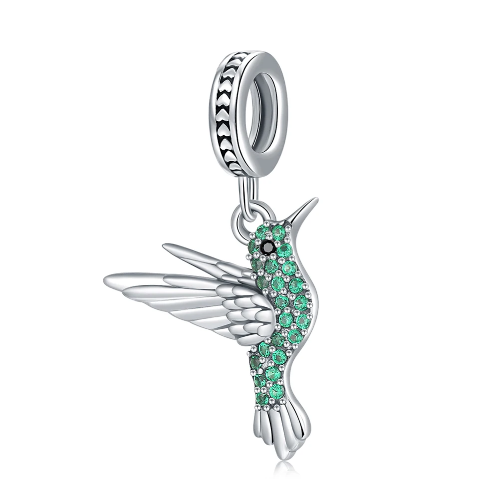 925 Sterling Silver Hummingbird Animal Charms Green Zircon Bead Fit Original European Bracelet for Women Jewelry Mother Day Gift