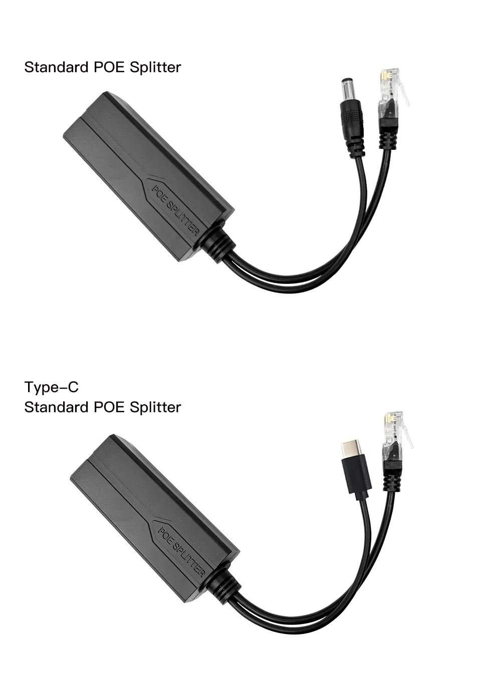Standard POE Splitter 48V to 5V 12V 1.2A 2A Micro USB Type-C 100M/1000M POE Camera Injector Power Supply