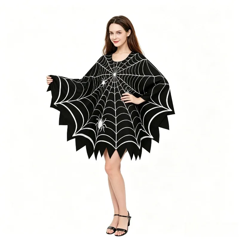 New Halloween Cape Pumpkin Skeleton Ghost Spiderweb Print Cloak Fancy Dress Carnival Party Cosplay Shawl