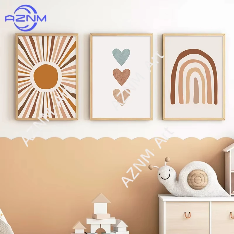 1 Stück/3 Stück Abstrakte Sonne Regenbogen Individuelle Baby Kinderzimmer Wandkunst Leinwanddruck Kinder Poster Kinderzimmer Heimdekoration