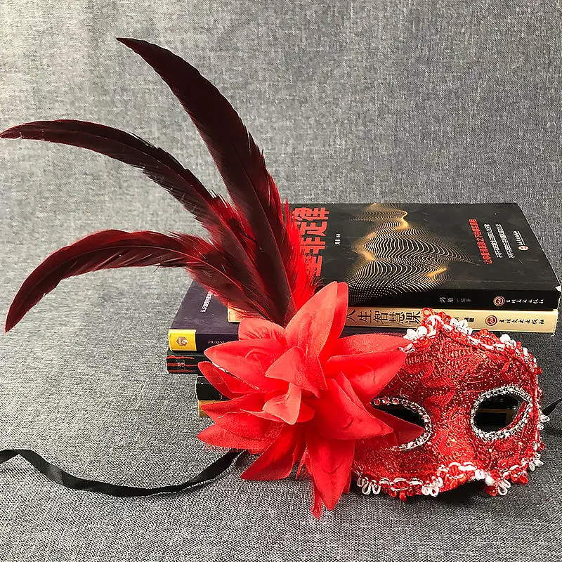 MasTim Ade-Masque Vénitien Demi-Visage pour Femme, Halloween, Noël, Plume, Fleur, Lys, Cosplay, Décorer, Dentelle, ixSexy Pro