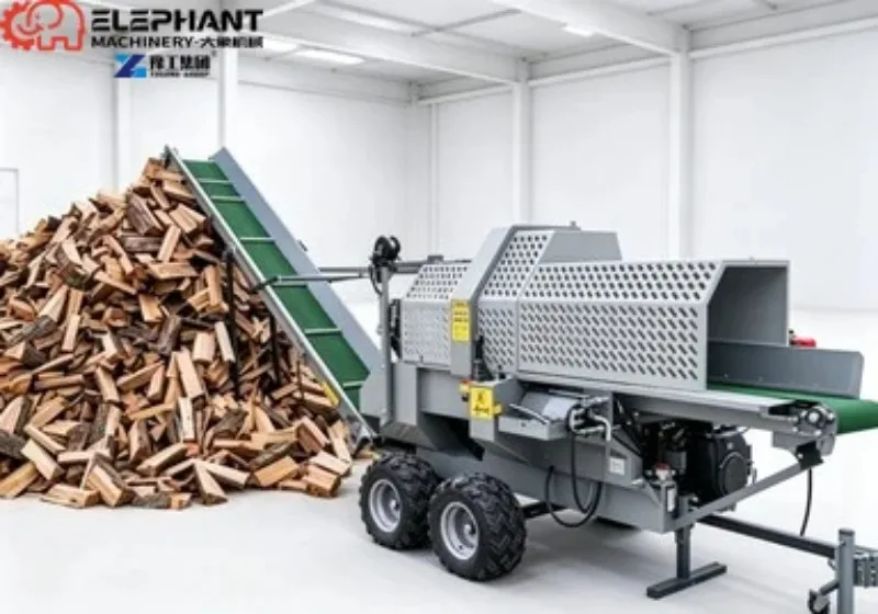 15Ton Wheeled Mobile Firewood Splitter Strong Splitting Power Adapt Various Hard Wood Rural Construction