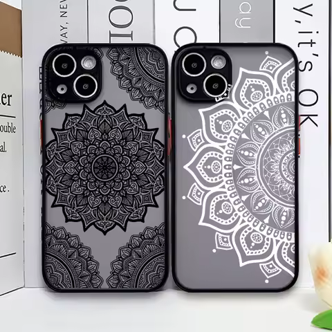 Mandala Black Lace Flower Pattern Phone Case for Samsung Galaxy S25 S24 S23 Ultra S22 Plus S21 FE 5G Shockproof Hard Cover Coque