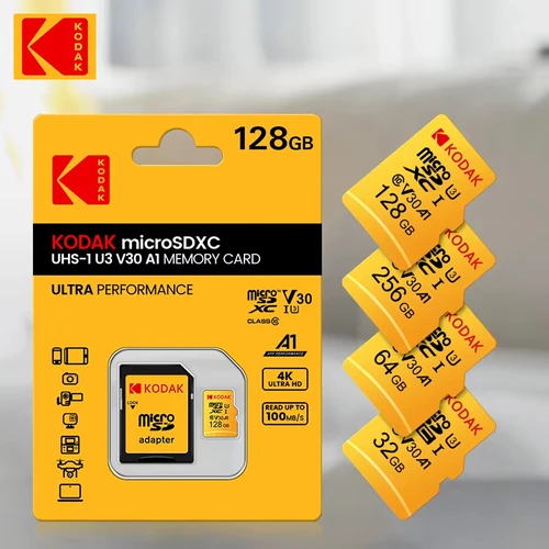 Tarjeta Micro SD 100% Original Kodak, tarjeta de memoria Clase 10 de 128GB, tarjeta Flash de 64GB, tarjeta de memoria Flash V30 U3 de 32GB para grabadora de conducción